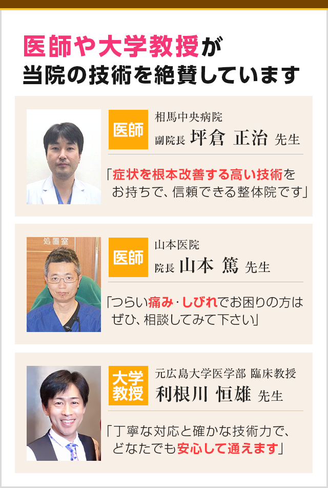 医師や医療関係者が当院の 技術を絶賛しています